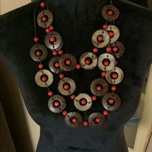 Red and Brown layered boho style necklace with matching earrings ❤️